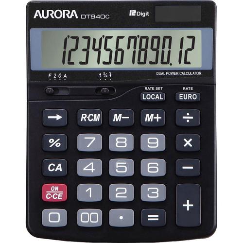 Aurora+Semi-desk+Calculator+12+Digit+3+Key+Memory+Battery%2FSolar+Power+115x33x145mm+Black+Ref+DT940C