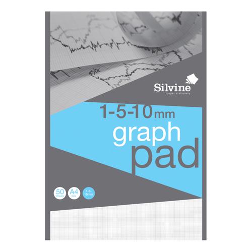 Silvine+Student+Graph+Pad+90gsm+1mm+5mm+10mm+Grid+50+Sheets+A4+Ref+A4GP1510+%5BPack+10%5D