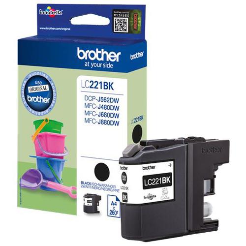 Brother LC221BK Inkjet Cartridge Page Life 260pp Black Ref LC221BK