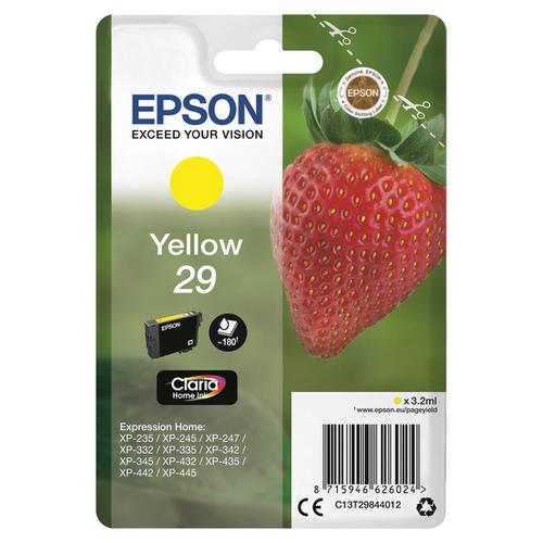 Epson 29 InkJet Cartridge Strawberry Page Life 180pp 3.2ml Yellow Ref C13T29844012