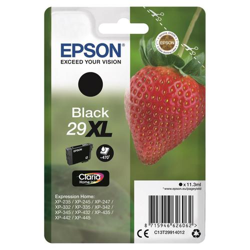Epson 29XL InkJet Cartridge Strawberry High Yield Page Life 470pp 11.3ml Black Ref C13T29914012