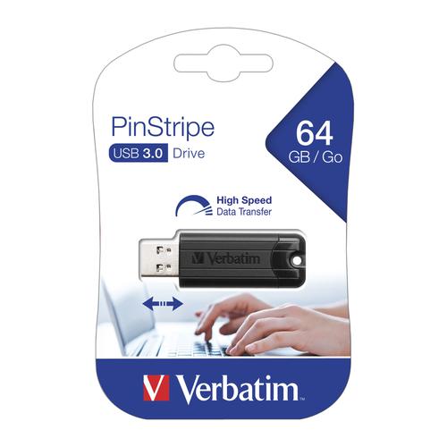 Verbatim+Pinstripe+Flash+Drive+3.0+64GB+Black+Ref+49318