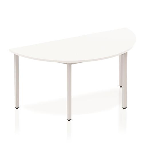 Trexus Semi-circular Box Frame Silver Leg Table 1600x800mm White Ref BF00125