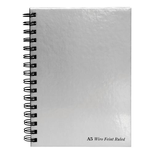 Pukka Pad Notebook Wirebound Hardback 90gsm Ruled Perforated 160pp A5 Silver Ref WRULA5 [Pack 5]