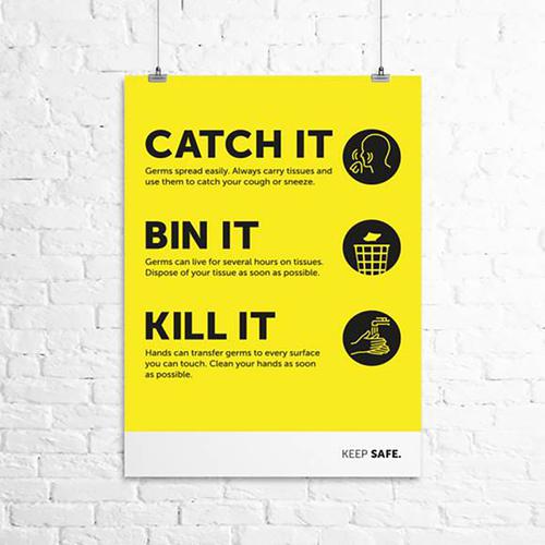 Catch it Bin it Kill it A3 Poster 297mm x 420mm 160 Micron Polypropylene