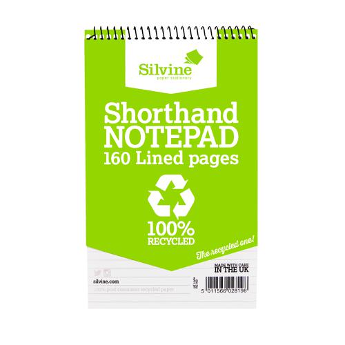 Silvine+Recycled+Shorthand+Pad+Wirebound+70gsm+Ruled+160pp+127x203mm+Green+Ref+RE160+%5BPack+12%5D