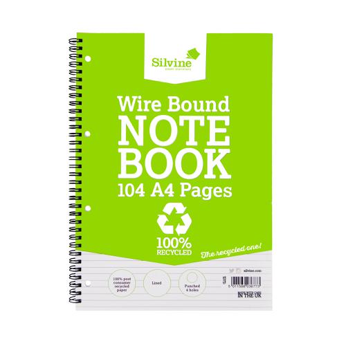 Silvine+Recycled+Notebook+Wirebnd+70gsm+Ruled+Margin+Perf+Punched+4+Holes+104pp+A4+Ref+TWRE80+%5BPack+12%5D