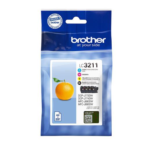 Brother LC3211 Ink Cartridges Page Life 200pp Black/Cyan/Magenta/Yellow Ref LC3211VAL [Pack 4]