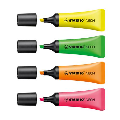 Stabilo+Neon+Highlighter+Chisel+Tip+2-5mm+Wallet+Neon+Ink+Assorted+Ref+72%2F4-1+%5BPack+4%5D