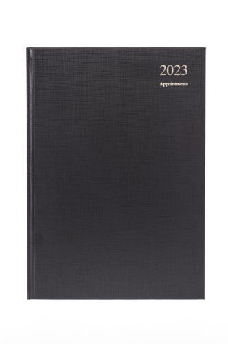 5+Star+Office+2024+Appointment+Diary+Day+to+Page+Casebound+and+Sewn+Vinyl+Coated+Board+A5+210x148mm+Black.