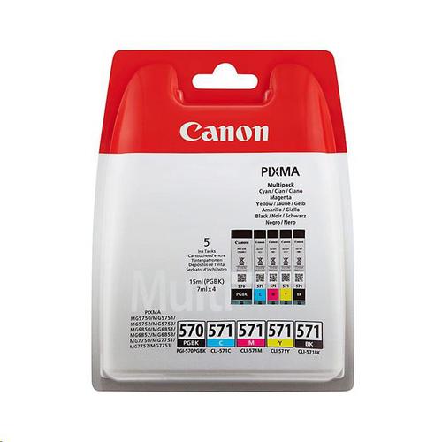 Canon PGI-570/CLI-571 InkJet Cartridge Cyan/Magenta/Yellow 7ml /Black 15ml/7ml Ref 0372C004 [Pack 5]