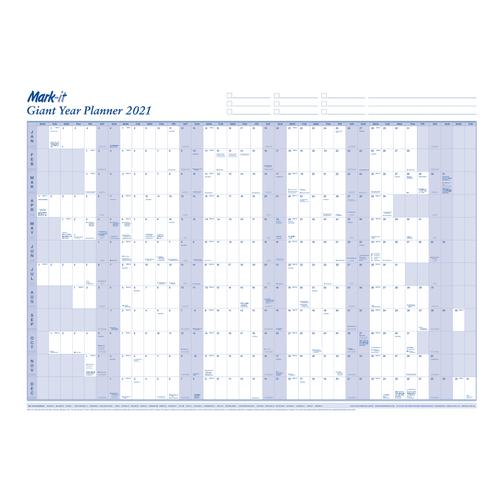 Mark-it 2021 Giant Year Planner Unmounted Landscape with Accessory Kit 1165x820mm Blue/White Ref 21YP