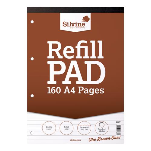 Silvine+Refill+Pad+Headbound+75gsm+Ruled+Perforated+Punched+4+Holes+160pp+A4+Brown+Ref+A4RPF+%5BPack+6%5D