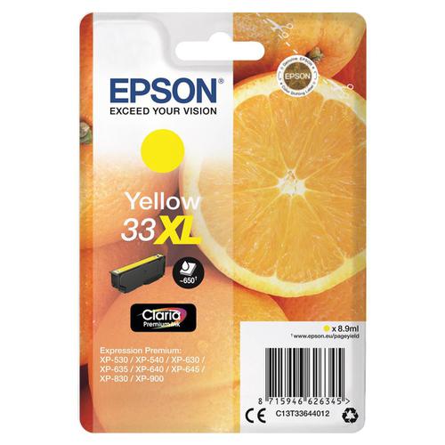 Epson T33XL Inkjet Cartridge Orange High Yield Page Life 650pp 8.9ml Yellow Ref C13T33644012