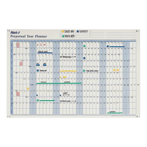 Mark-it Perpetual Year Planner Laminated with Repositionable Date Strips W900xH600mm Ref DPYP