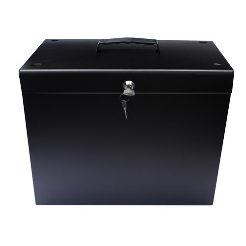 Metal+File+Box+with+5+Suspension+Files+and+2+Keys+Steel+A4+Black