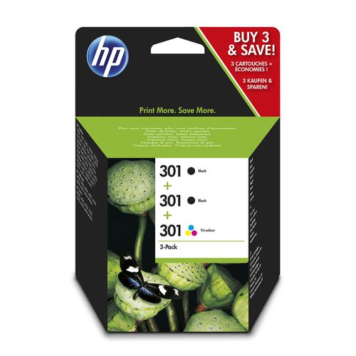 Hewlett Packard 301 Inkjet Cartridge Blackx2 190pp/Colx1 165pp 9ml Ref E5Y87EE [Pack 3]