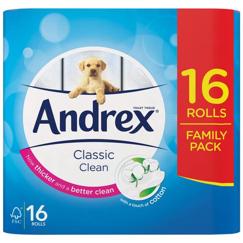 Andrex+Classic+Clean+Toilet+Rolls+2-ply+24.8m+White+Ref+1102122+%5BPack+16%5D