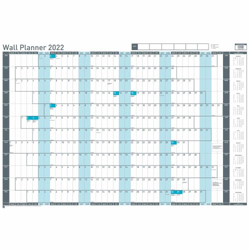 Sasco 2022 Wall Planner Unmounted with Pen Kit Landscape 915x610mm White Ref 2410177