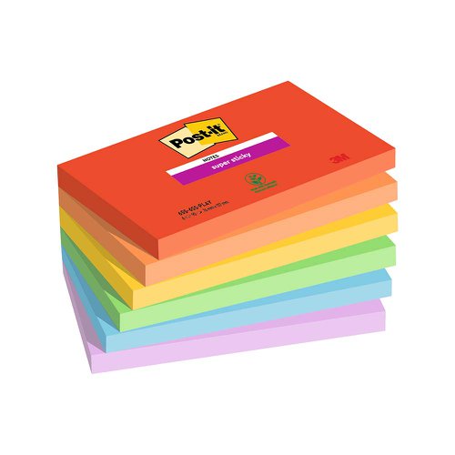 Post-it%26apos%3B%26apos%3B+Super+Sticky+Notes%2C+Playful+Colour+Collection%2C+76+mm+x+127+mm%2C+90+Sheets%2FPad%2C+6+Pads%2FPack