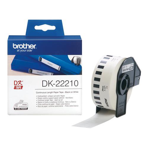 Brother DK22210 Paper Label Roll Tape 29mm Wide Black on White Ref DK22210-1