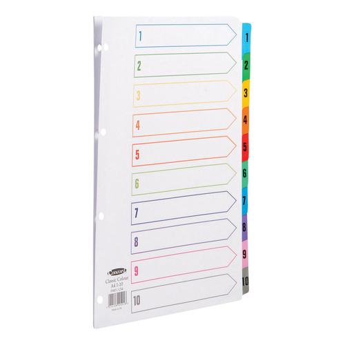 Concord+Index+1-10+Mylar-reinforced+Multicolour-Tabs+Punched+4+Holes+150gsm+A4+White+Ref+CS4
