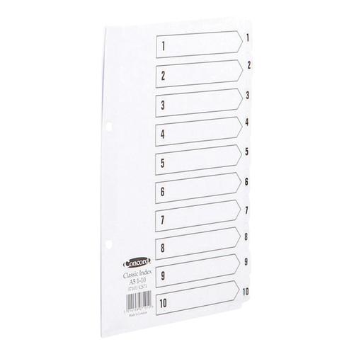 Concord Classic Index 1-10 Mylar-reinforced Punched 2 Holes 150gsm A5 White Ref 07101/CS71