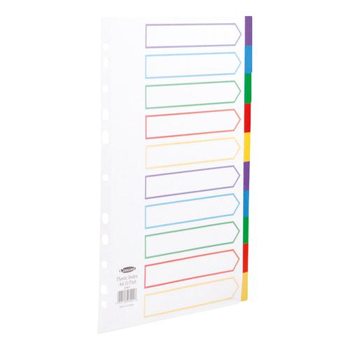 Concord Dividers 10-Part Polypropylene Reinforced Coloured-Tabs 120 Micron A4 White Ref 06901