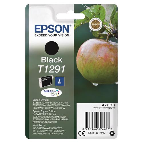 Epson+T1291+Inkjet+Cartridge+Apple+L+Page+Life+380pp+11.2ml+Black+Ref+C13T12914012