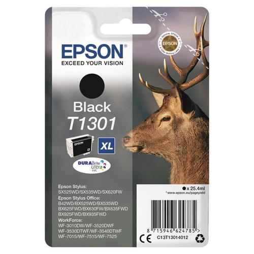 Epson T1301 Inkjet Cartridge Stag XL Page Life 945pp 25.4ml Black Ref C13T13014012