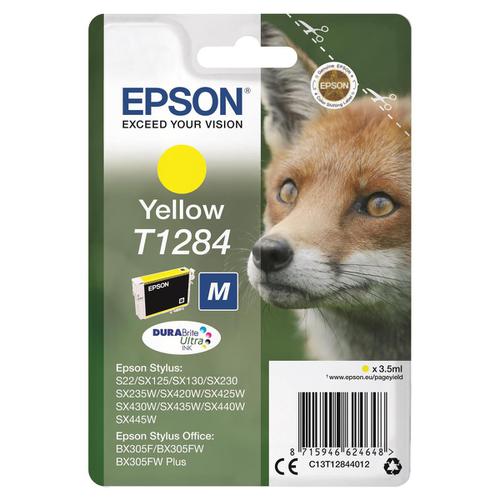 Epson T1284 Inkjet Cartridge Fox Page Life 230pp 3.5ml Yellow Ref C13T12844012