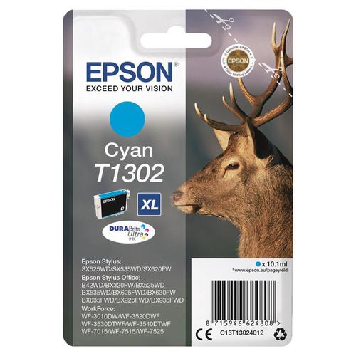 Epson T1302 Inkjet Cartridge Stag XL Page Life 765pp 10.1ml Cyan Ref C13T13024012