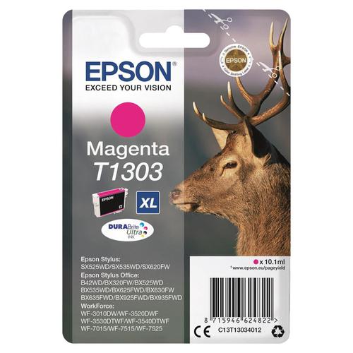 Epson+T1303+Inkjet+Cartridge+Stag+XL+Page+Life+600pp+10.1ml+Magenta+Ref+C13T13034012