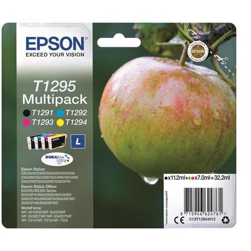 Epson T1295 InkCartApple L PageLife 380ppBlk/445ppCyan/330ppMag/545ppYell 7ml Ref C13T12954012 [Pack 4]