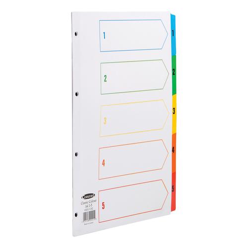 Concord Index 1-5 Mylar-reinforced Multicolour-Tabs Punched 4 Holes 150gsm A4 White Ref CS2