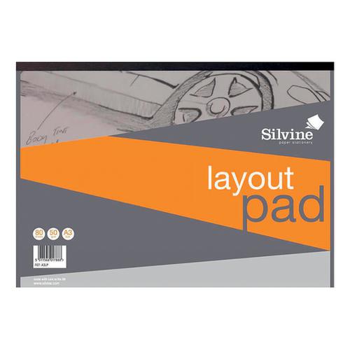 Silvine Layout Pad 50gsm Acid-free Paper 80 Sheets A3 White A3LP