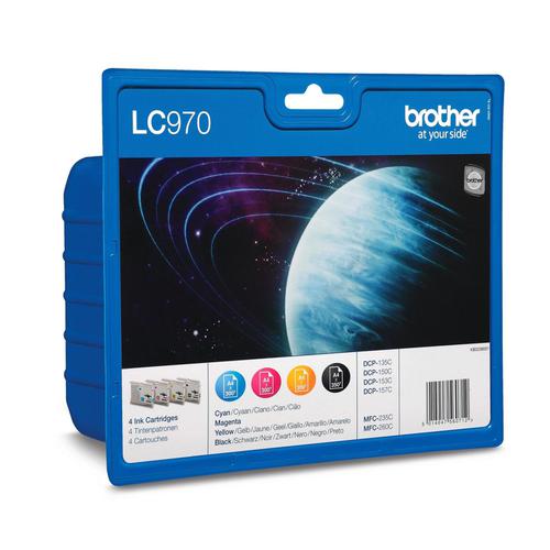 Brother IJ Cartridge Value PK Page Life350pp BlackPage Life300ppCyan/Magenta/Yellow RefLC970VALBP[Pack 4]