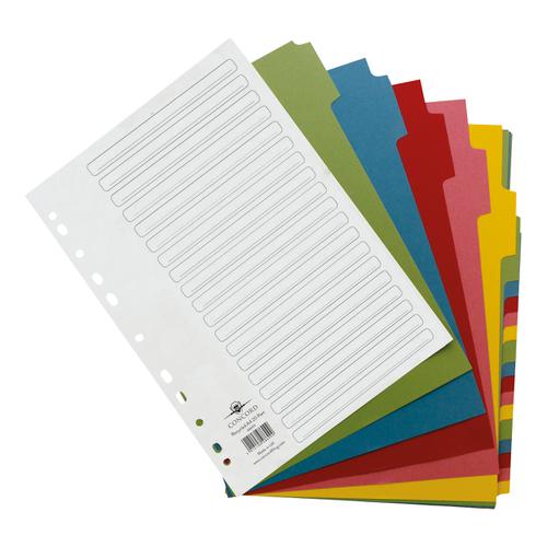 Concord+Subject+Dividers+20-Part+Recycled+Card+Multipunched+Multicolour-Tabs+150gsm+A4+White+Ref+48699
