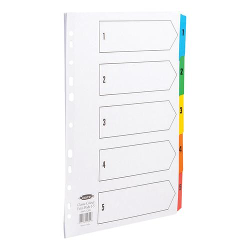 Concord Index 1-5 Multipunched Mylar-reinforced Multicolour-Tabs 150gsm Extra Wide A4+ White Ref CS96