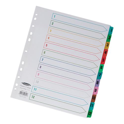 Concord Index 1-12 Multipunched Mylar-reinforced Multicolour-Tabs 150gsm Extra Wide A4+ White Ref CS98