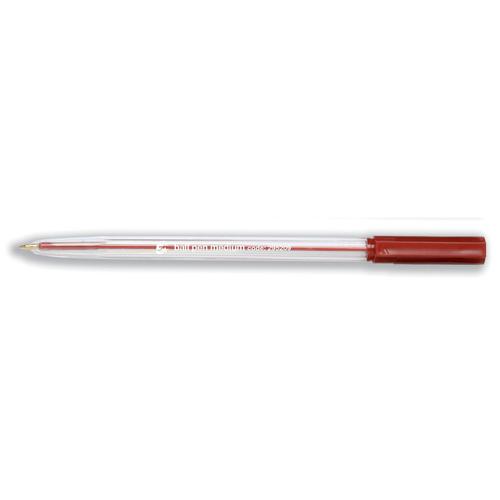 5 Star Office Ball Pen Clear Barrel Medium 1.0mm Tip 0.7mm Line Red [Pack 50]