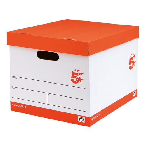 5+Star+Office+FSC+Storage+Box+with+Lid+Self-assembly+W321xD392xH291mm+Red+%26+White+%5BPack+10%5D