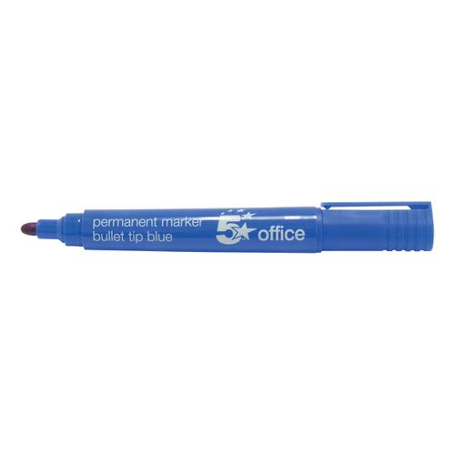 5 Star Office Permanent Marker Xylene/Toluene-free Smear proof Bullet Tip 2mm Line Blue [Pack 12]