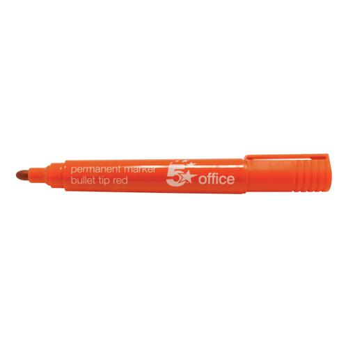 5 Star Office Permanent Marker Xylene/Toluene-free Smear proof Bullet Tip 2mm Line Red [Pack 12]