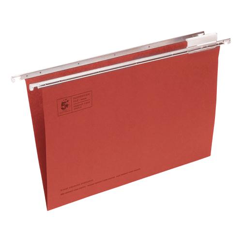 5 Star Office Suspension File with Tabs and Inserts Manilla 15mm V-base 180gsm Foolscap Red [Pack 50]