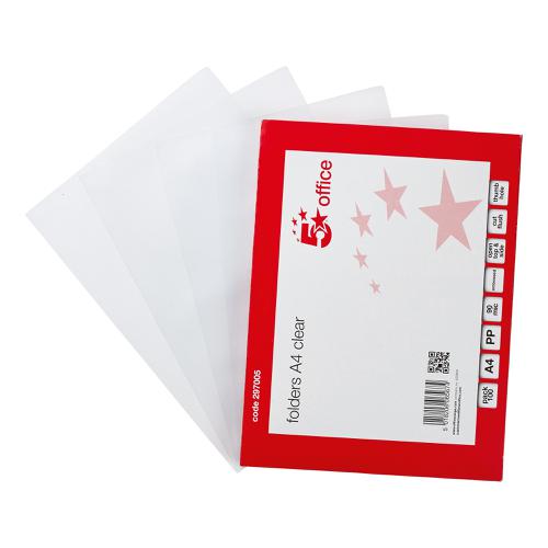 5+Star+Office+Folder+Embossed+Cut+Flush+Polypropylene+with+Thumb+Hole+90+Micron+A4+Clear+%5BPack+100%5D