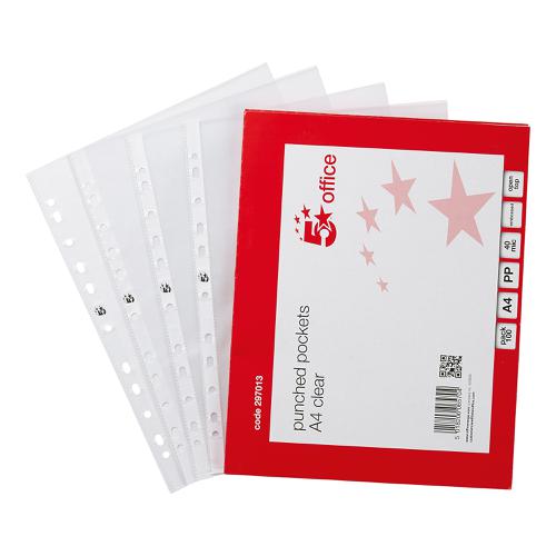 5+Star+Office+Punched+Pocket+Embossed+Polypropylene+Top-opening+40+Micron+A4+Clear+%5BPack+100%5D