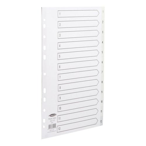 Concord Index 1-12 Polypropylene Multipunched Reinforced Holes 120 Micron A4 White Ref 64201