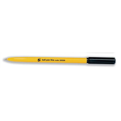 5+Star+Office+Ball+Pen+Yellow+Barrel+Fine+0.7mm+Tip+0.3mm+Line+Black+%5BPack+50%5D