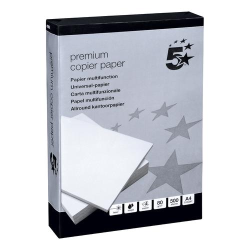 5 Star Elite Premium Copier Paper Smooth Ream-Wrapped 80gsm A4 White [5 x 500 Sheets]
